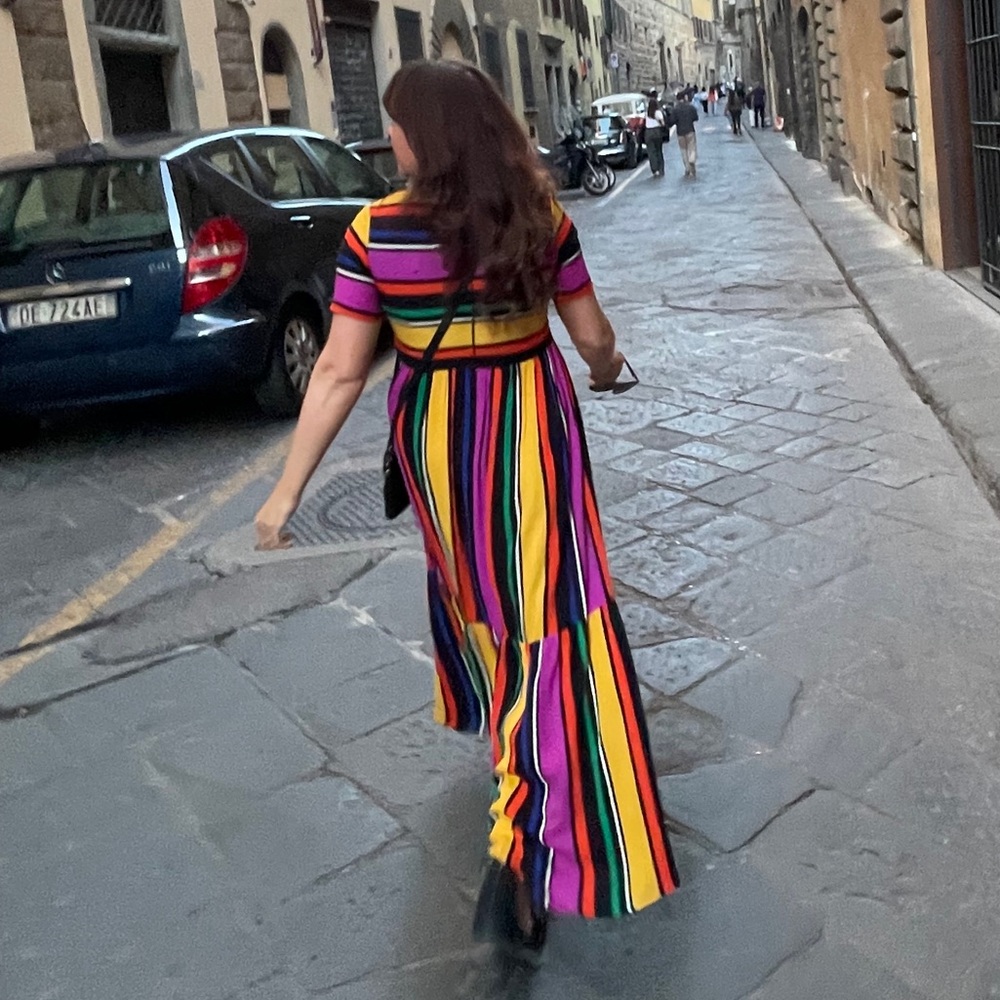 F21 multicolor vertical stripe short sleeve maxi dress Small - Picture 3 of 3
